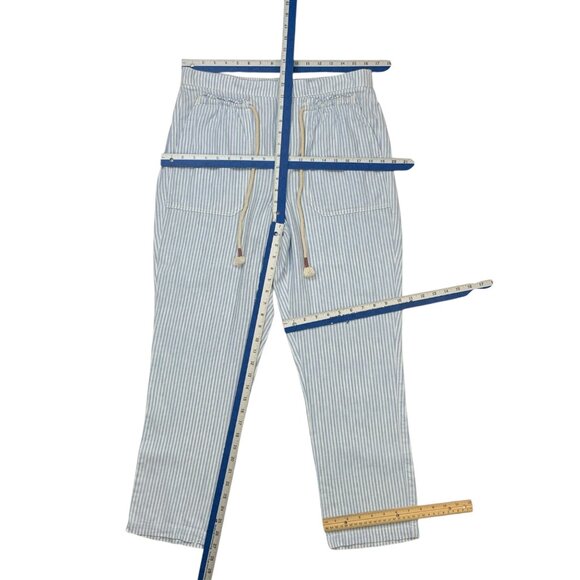 By Anthropologie Seashore Striped Pants M Blue Linen Blend High Rise Drawstring - Picture 4 of 12